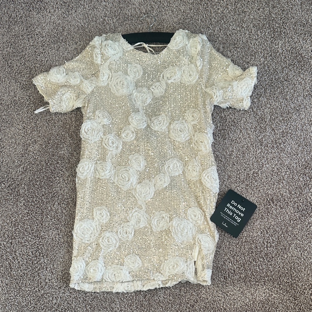 Lulu's Cream Floral Sequin Dress
